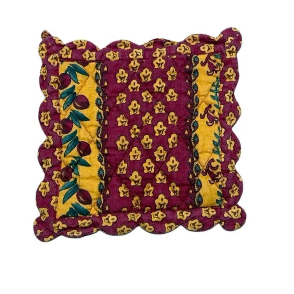Vintage French Country Red and Yellow Quilted Scalloped Pot Holder